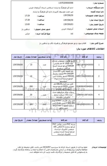 استعلام , استعلام اقلام صوت و نور 