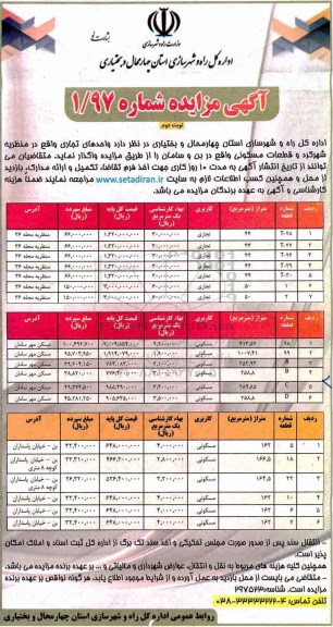 آگهی مزایده ، مزایده واگذاری واحدهای تجاری نوبت دوم