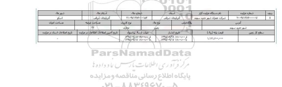 مزایده,مزایده  زمین تجاری عرصه 32 