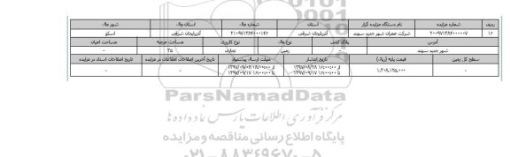 مزایده,مزایده زمین تجاری عرصه 35