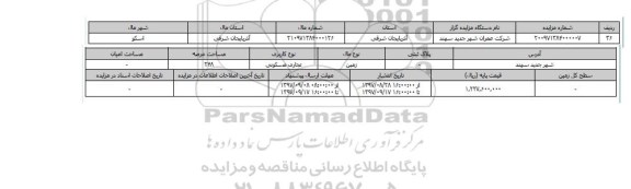 مزایده,مزایده  زمین تجاری مسکونی عرصه 248 