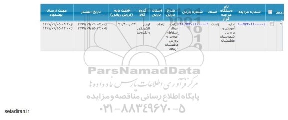 مزایده لوازم  الکتریکی و الکترونیکی 