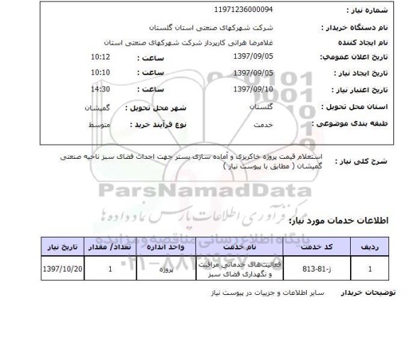 استعلام, قیمت پروژه خاکریزی و آماده سازی 