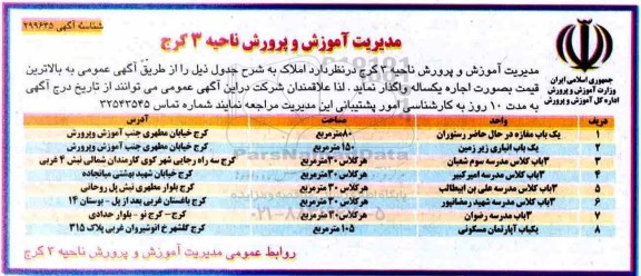 اگهی مزایده , مزایده اجاره املاک