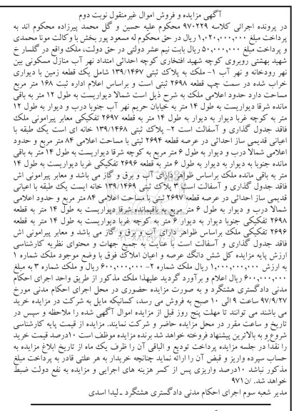 مزایده ,مزایده یک قطعه زمین پلاک ثبتی 139.1467 نوبت دوم