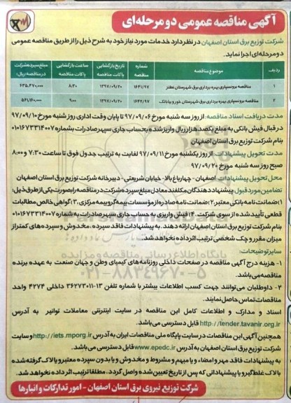 مناقصه ،مناقصه برونسپاری بهره برداری برق