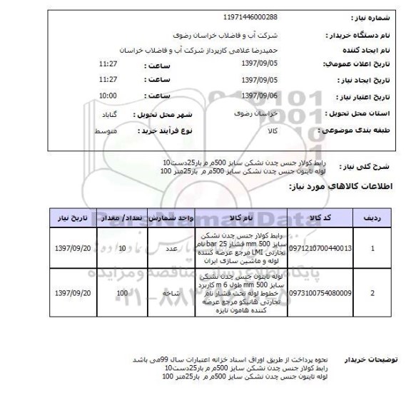 استعلام,رابط کولار و لوله تایتون