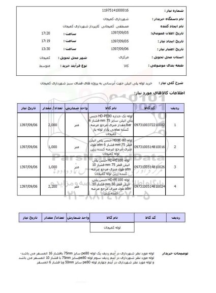 استعلام, استعلام خرید لوله پلی اتیلن جهت آبرسانی  ...