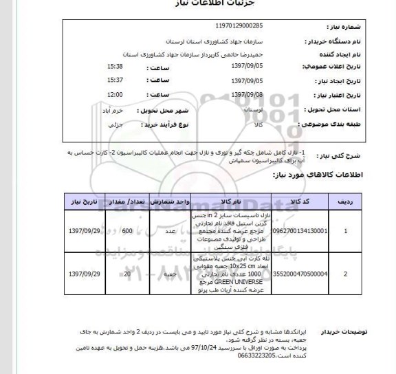 استعلام, نازل کامل شامل چکه گیر و توری و نازل جهت انجام عملیات کالیبراسیون و ....