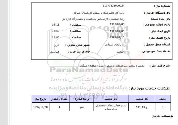 استعلام, استعلام تعمیر و تجهیز ساختمان