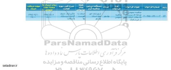 مناقصه, مناقصه  زیرسازی و آسفالت خیابان