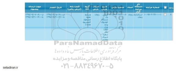 مزایده , مزایده فروش یک دستگاه خودروی پراید