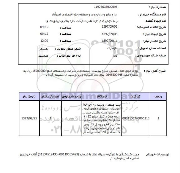 استعلام, لوازم موتورخانه