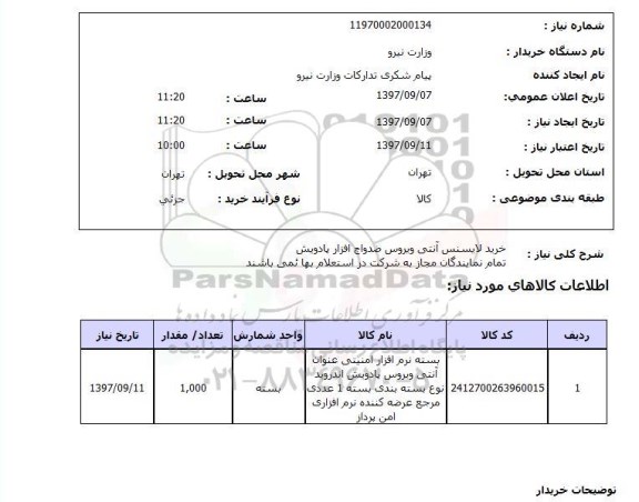 استعلام, خرید لایسنس آنتی ویروس 