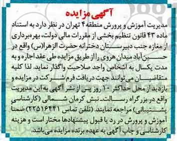 آگهی مزایده, مزایده بهره برداری از مغازه