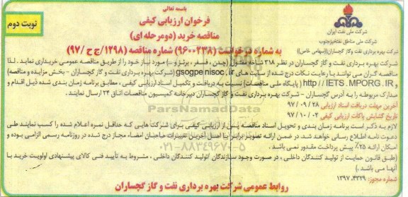فراخوان ارزیابی کیفی , فراخوان 318 شاخه مفتول (چدن ، فسفر برنز و...)  - نوبت دوم 