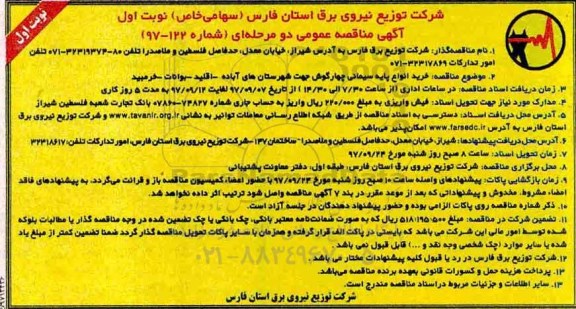 مناقصه مناقصه خرید انواع پایه سیمانی چهارگوش