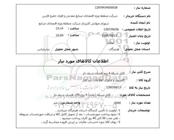 استعلام, کابل شبکه 4 زوج افشان شیلددار 