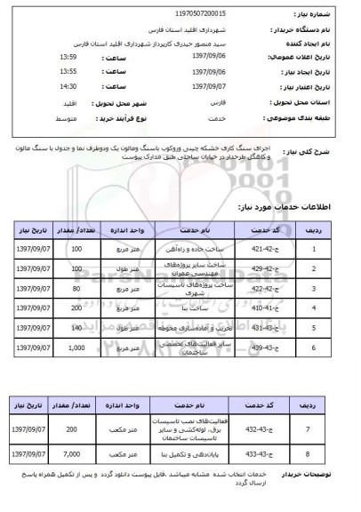 استعلام ,استعلام اجرای سنگ کاری و ...