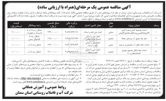 آگهی مناقصه عمومی, مناقصه احداث حوضچه کنتور و نصب کنتور الکترومغناطیسی