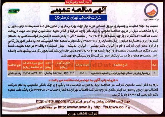 مناقصه عمومی، مناقصه برونسپاری نیروی انسانی - نوبت دوم 