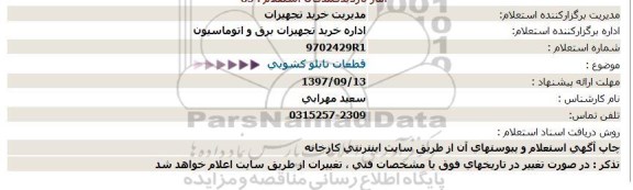 استعلام , استعلام قطعات تابلو کشویی