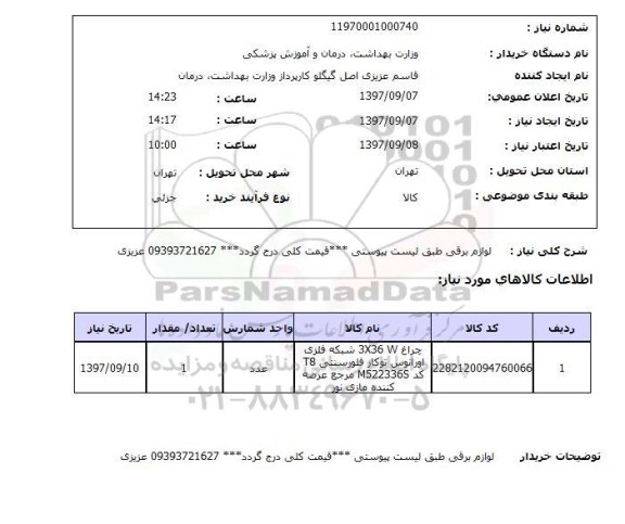 استعلام, استعلام لوازم برقی