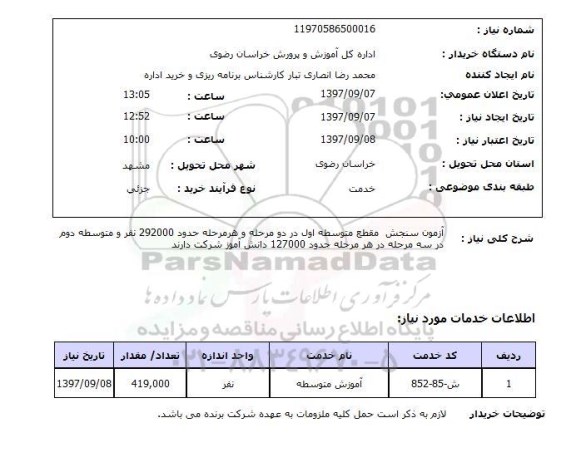 استعلام, استعلام  آزمون سنجش مقطع متوسطه