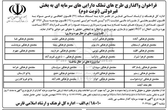 فراخوان, فراخوان واگذاری طرح های تملک دارایی های سرمایه ای به بخش غیردولتی نوبت دوم