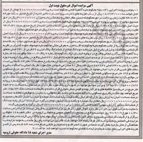 مزایده،مزایده دو دانگ مشاع از ششدانگ پلاک ثبتی