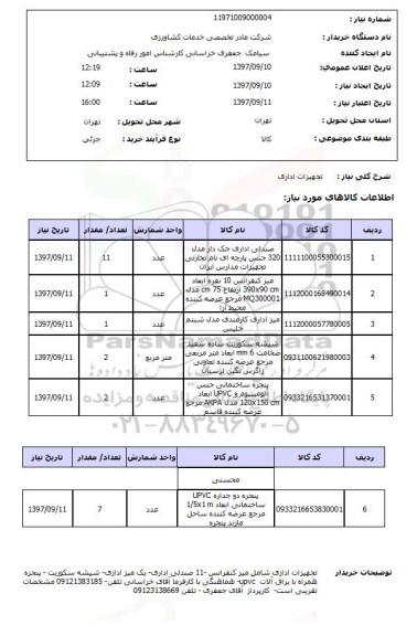 استعلام , استعلام تجهیزات اداری ...