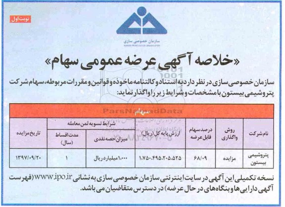 مزایده , مزایده واگذاری سهام