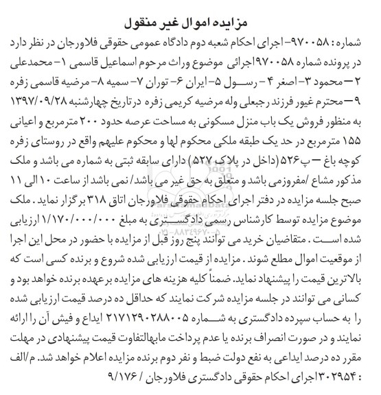مزایده,مزایده ملک عرصه 200 مترمربع