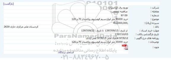مناقصه خرید 35000 متر انواع سیم آلومینیوم
