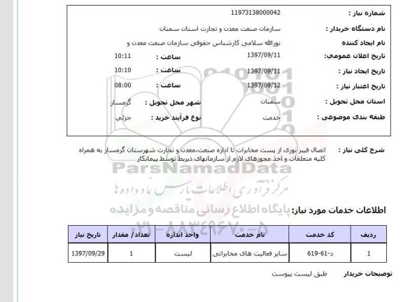 استعلام, اتصال فیبر نوری از پست مخابرات