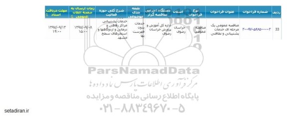 مناقصه عمومی, مناقصه عمومی خدمات پشتیبانی و نظافتی 