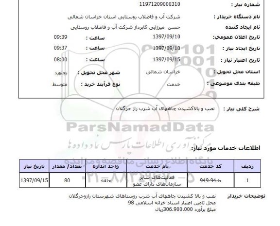 استعلام,استعلام نصب و بالاکشیدن چاه های آب شرب