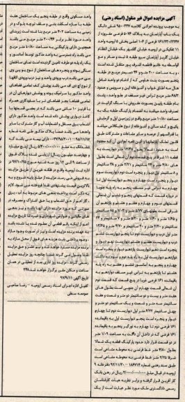 مزایده, مزایده ششدانگ یکباب آپارتمان پلاک 5076 