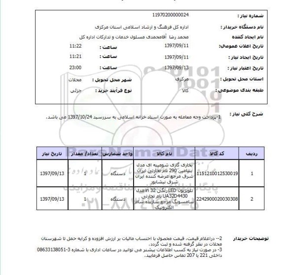 استعلام, بخاری گازی و تلویزیون 