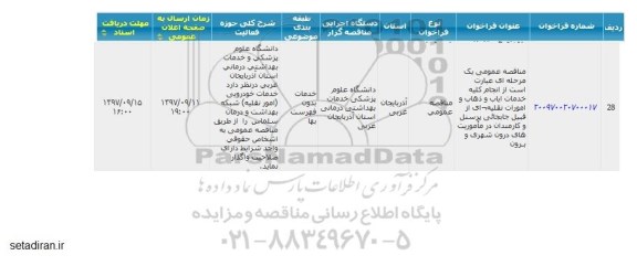 مناقصه عمومی, مناقصه عمومی انجام کلیه خدمات ایاب و ذهاب و امورات نقلیه ای