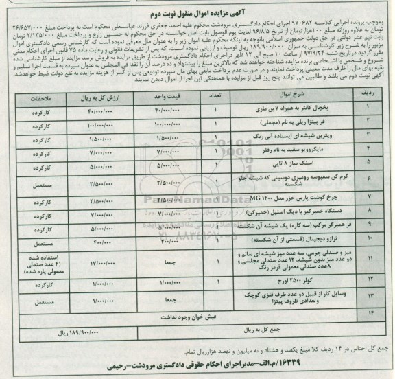 مزایده ,مزایده یخچال کانتر و ... نوبت دوم