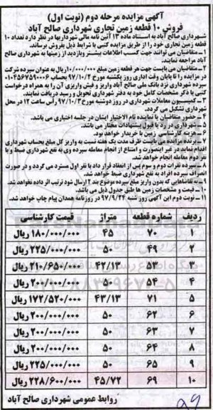 مزایده ، مزایده فروش 10 قطعه زمین تجاری  نوبت اول مرحله دوم 