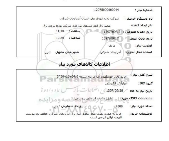 استعلام, استعلام خرید کابل خودنگهدار ...