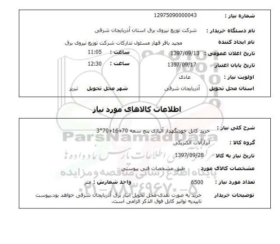 استعلام,استعلام خرید کابل خودنگهدار آلیاژی