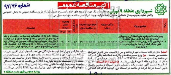 مناقصه عمومی , مناقصه پروژه احداث حوضچه های آشغالگیر و رسوبگیر جهت رفع نقاط آبگرفتگی