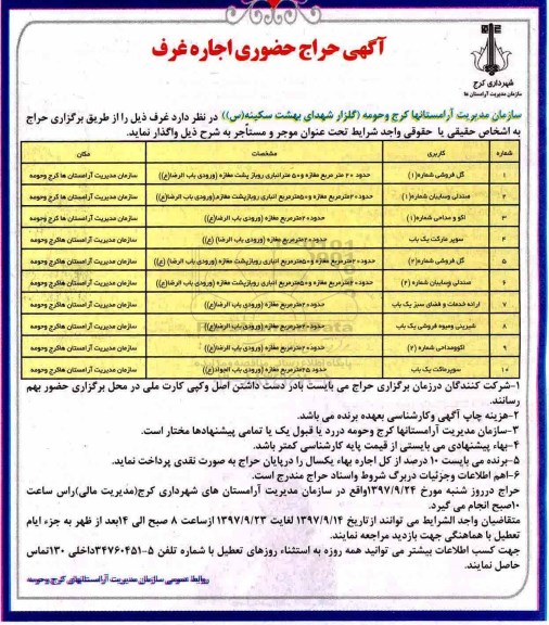 مزایده , مزایده اجاره غرف