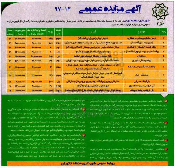 مزایده, مزایده واگذاری جهت بهره برداری ... 