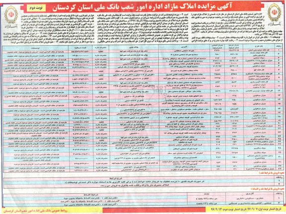 مزایده,مزایده فروش املاک مازاد نوبت دوم