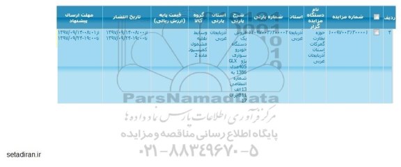 مزایده,مزایده فروش یک دستگاه خودرو سواری پژو GLX