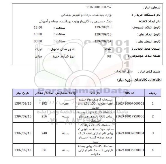 استعلام, استعلام دستمال کاغذی دولا ساده ...
